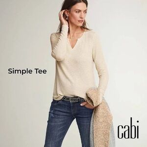 CAbi 4003 Simple Tee Oatmeal Womens Size XS Beige Ribbed Long Sleeve
